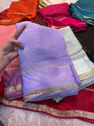 Lavender Zari Grid Viscose Saree with Elegant Border