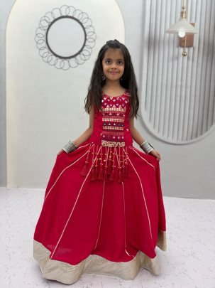 Little Royal Mirror Work Lehenga Choli Set