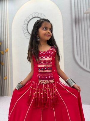 Little Royal Mirror Work Lehenga Choli Set