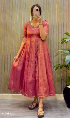 maggam v-neck kota tissue gown