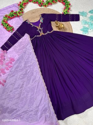 Maggam Work Anarkali Gown with Embroidered Dupatta