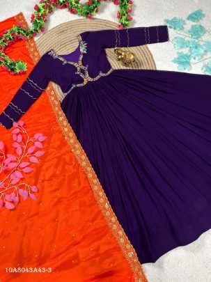 Maggam Work Anarkali Gown with Embroidered Dupatta