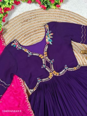 Maggam Work Anarkali Gown with Embroidered Dupatta