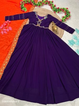 Maggam Work Anarkali Gown with Embroidered Dupatta