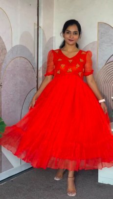 Maggam Work Kota Checks Gown