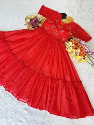 Maggam Work Kota Checks Gown