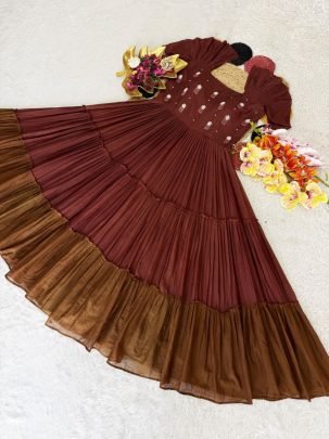 Maggam Work Mull Cotton Anarkali Gown