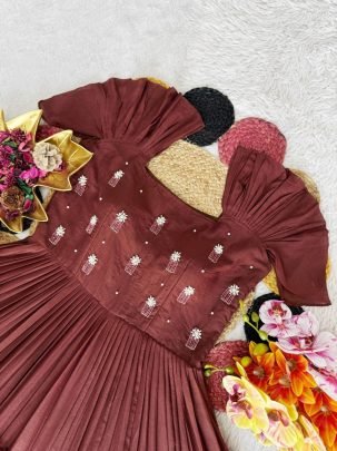 Maggam Work Mull Cotton Anarkali Gown