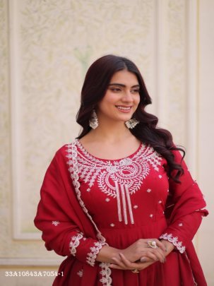 Mal Chanderi Embroidered Anarkali Set