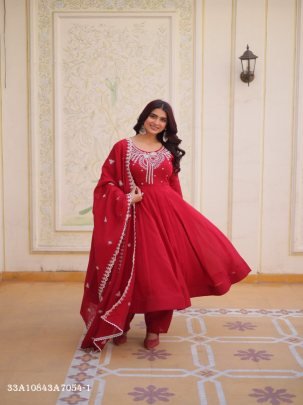 Mal Chanderi Embroidered Anarkali Set