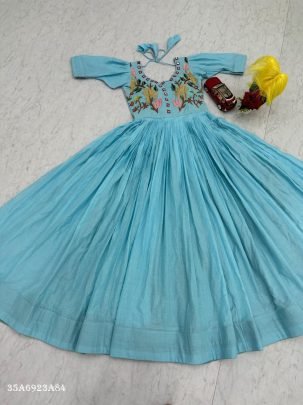 Mal Cotton Embroidered Mirror Work Gown