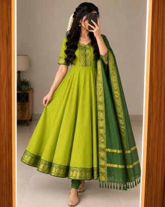 Mangalagiri Silk Cotton Anarkali Set