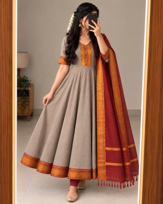Mangalagiri Silk Cotton Anarkali Set