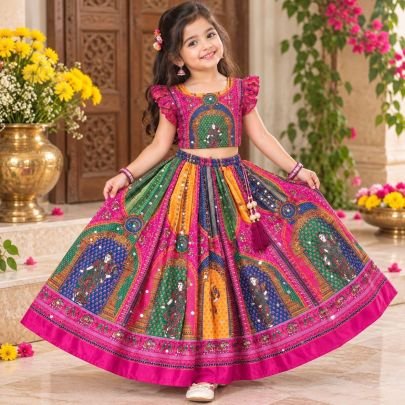 Meher Mirrorwork Printed Kids Lehenga Choli