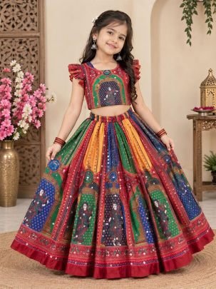 Meher Mirrorwork Printed Kids Lehenga Choli