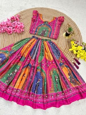 Meher Mirrorwork Printed Kids Lehenga Choli