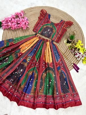 Meher Mirrorwork Printed Kids Lehenga Choli