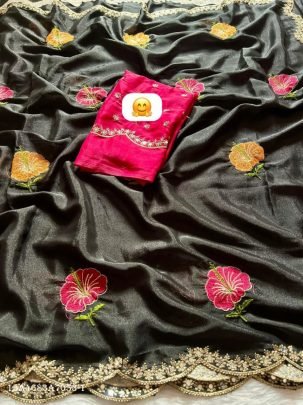 Midnight Bloom Rangoli Silk Saree
