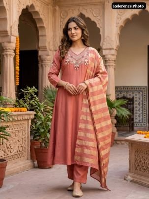Mull Chanderi Beads Embroidered Anarkali Set