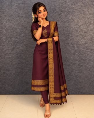 Murugan Vel Silk Cotton Kurti Set