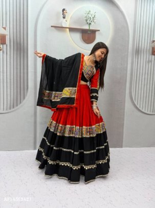 Navratri Special Pure Cotton Mirror Work Lehenga Choli Set