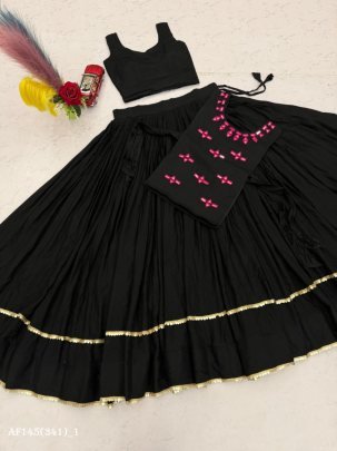 Navratri Special Rayon Cotton Lehenga Choli with Mirror Work Jacket