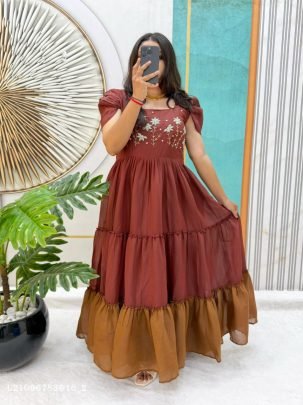 Noorani Maggam Work Mull Cotton Maxi Gown