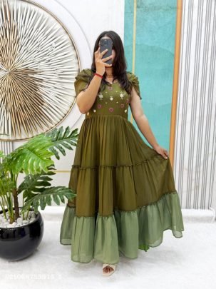 Noorani Maggam Work Mull Cotton Maxi Gown