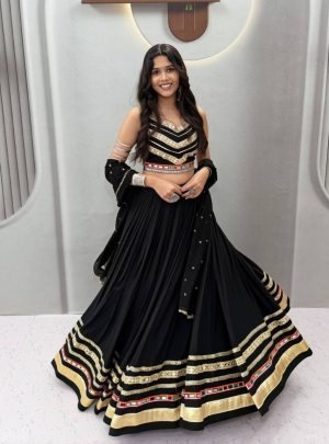 Premium Black Gamthi Mirror Work Lehenga Choli