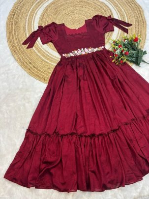 Premium Blooming Vichitra Silk Handwork Gown