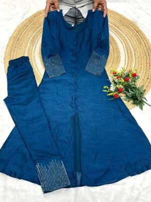 Premium Blooming Vichitra Silk A Line Top with Beautiful Hand Work