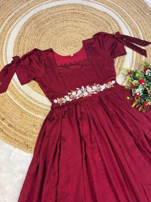 Premium Blooming Vichitra Silk Handwork Gown