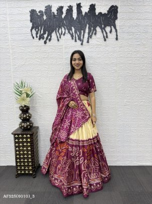 Premium Dola Silk Mill Print Foil Work Lehenga Set