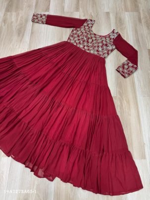 Premium Faux Georgette Embroidered Designer Gown