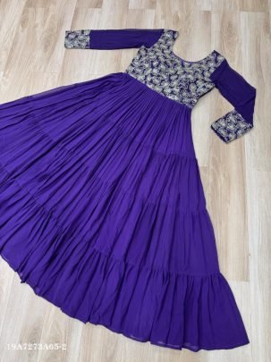 Premium Faux Georgette Embroidered Designer Gown