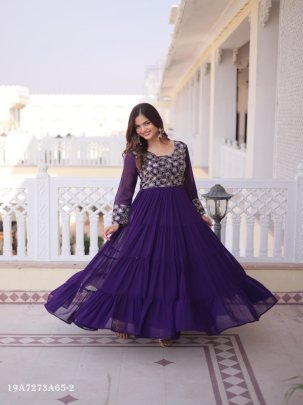 Premium Faux Georgette Embroidered Designer Gown