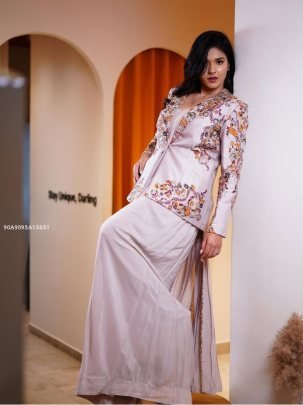 Premium Indo-Western Drape Saree with Embroidered Koti on Rangoli Silk