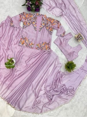 Premium Indo-Western Drape Saree with Embroidered Koti on Rangoli Silk