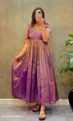 Premium Kota Tissue Silk Maggam Work Anarkali Gown