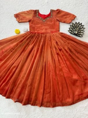 Premium Kota Tissue Silk Maggam Work Anarkali Gown