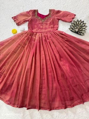 Premium Kota Tissue Silk Maggam Work Anarkali Gown