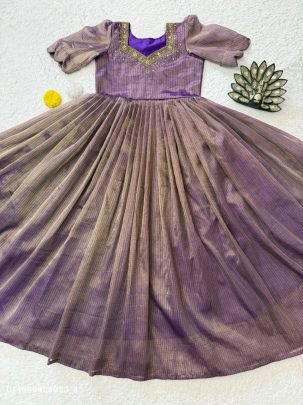 Premium Kota Tissue Silk Maggam Work Anarkali Gown