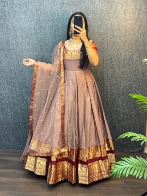 Premium Narayanpet Silk Gown with Sequin Dupatta 4m Flare