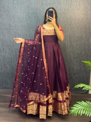 Premium Narayanpet Silk Gown with Sequin Dupatta 4m Flare