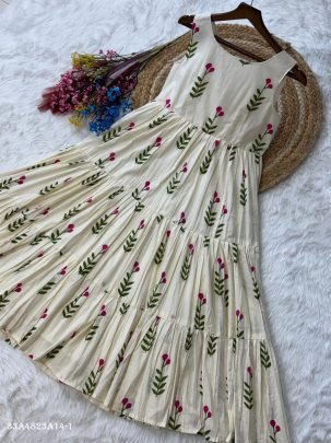 Premium Printed Cotton Tiered Midi Dress