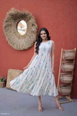 Premium Printed Cotton Tiered Midi Dress