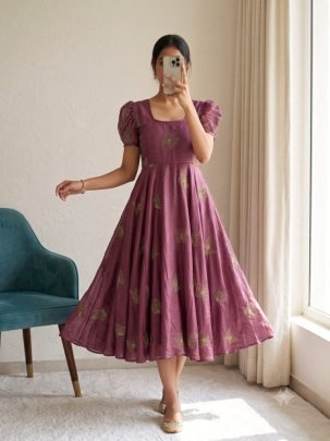 Premium Rangoli Silk Beaded Sequin Flared Dress