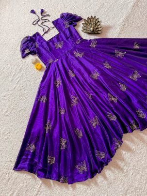 Premium Rangoli Silk Beaded Sequin Flared Dress