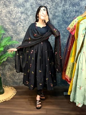 Premium South Mull Chanderi Embroidered Anarkali