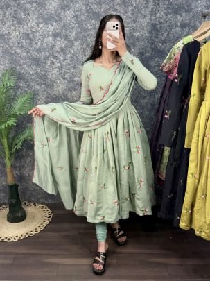 Premium South Mull Chanderi Embroidered Anarkali